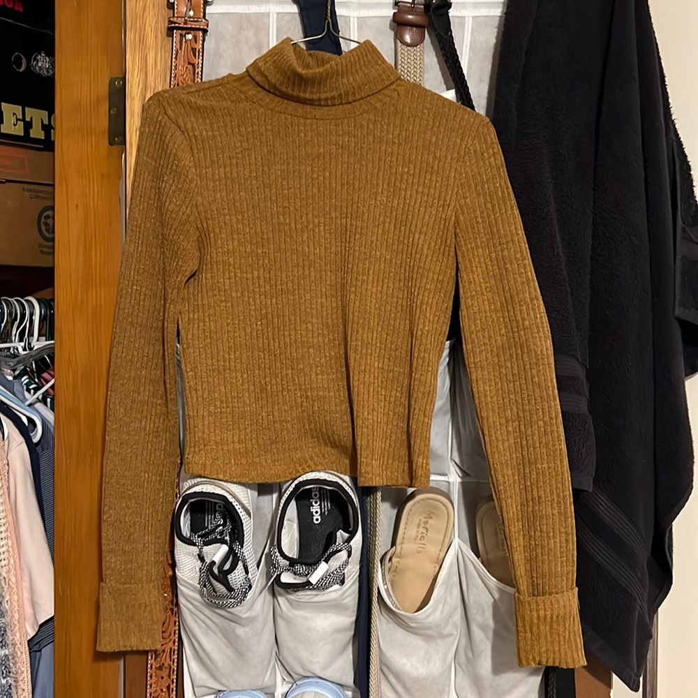 Brown turtleneck crop top